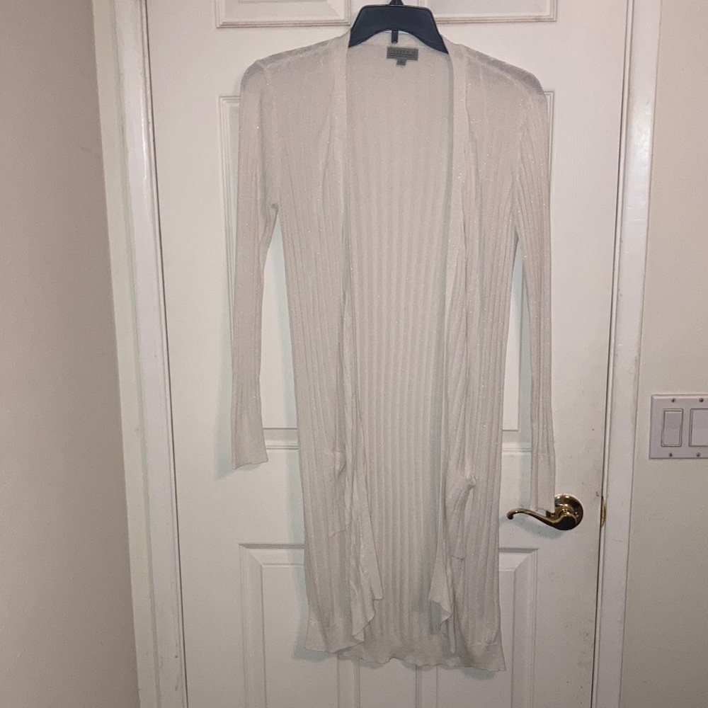GUC Joseph A Open Front Duster Cardigan Sweater M White
